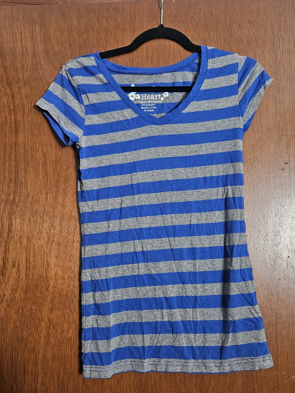 Derek Heart Blue & Gray Striped V-Neck Tee